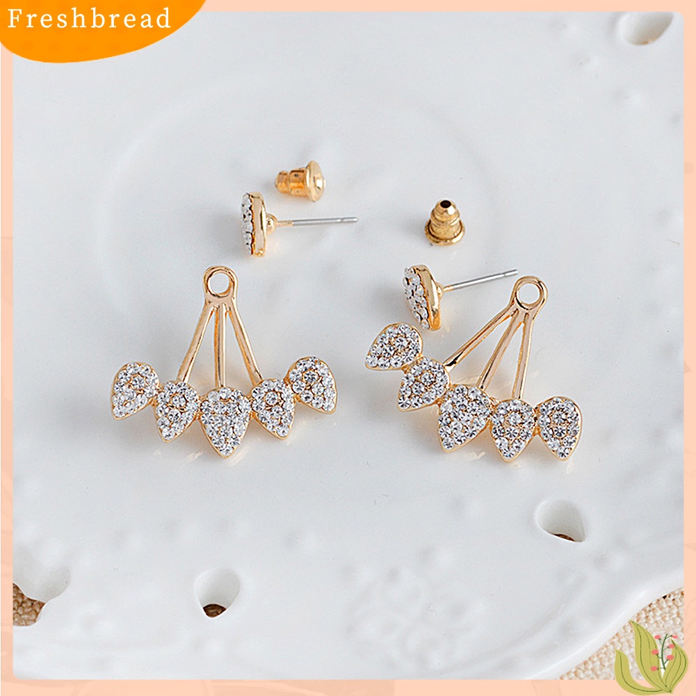 &lt; Freshbread &gt; Wanita Chic Tetesan Air Berlian Imitasi Depan Belakang Telinga Jaket Tindik Stud Earrings