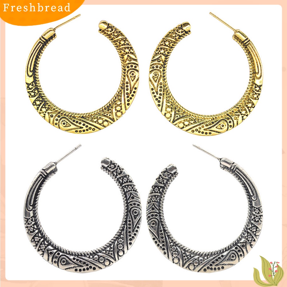 &lt; Freshbread &gt; Vintage Lingkaran Besar Tibet Ukiran Hoop Anting Wanita Pernyataan Perhiasan Hadiah