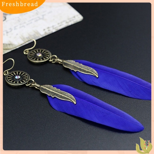 &lt; Freshbread &gt; Wanita Vintage Berongga Roda Bulu Liontin Eardrop Menjuntai Anting Perhiasan