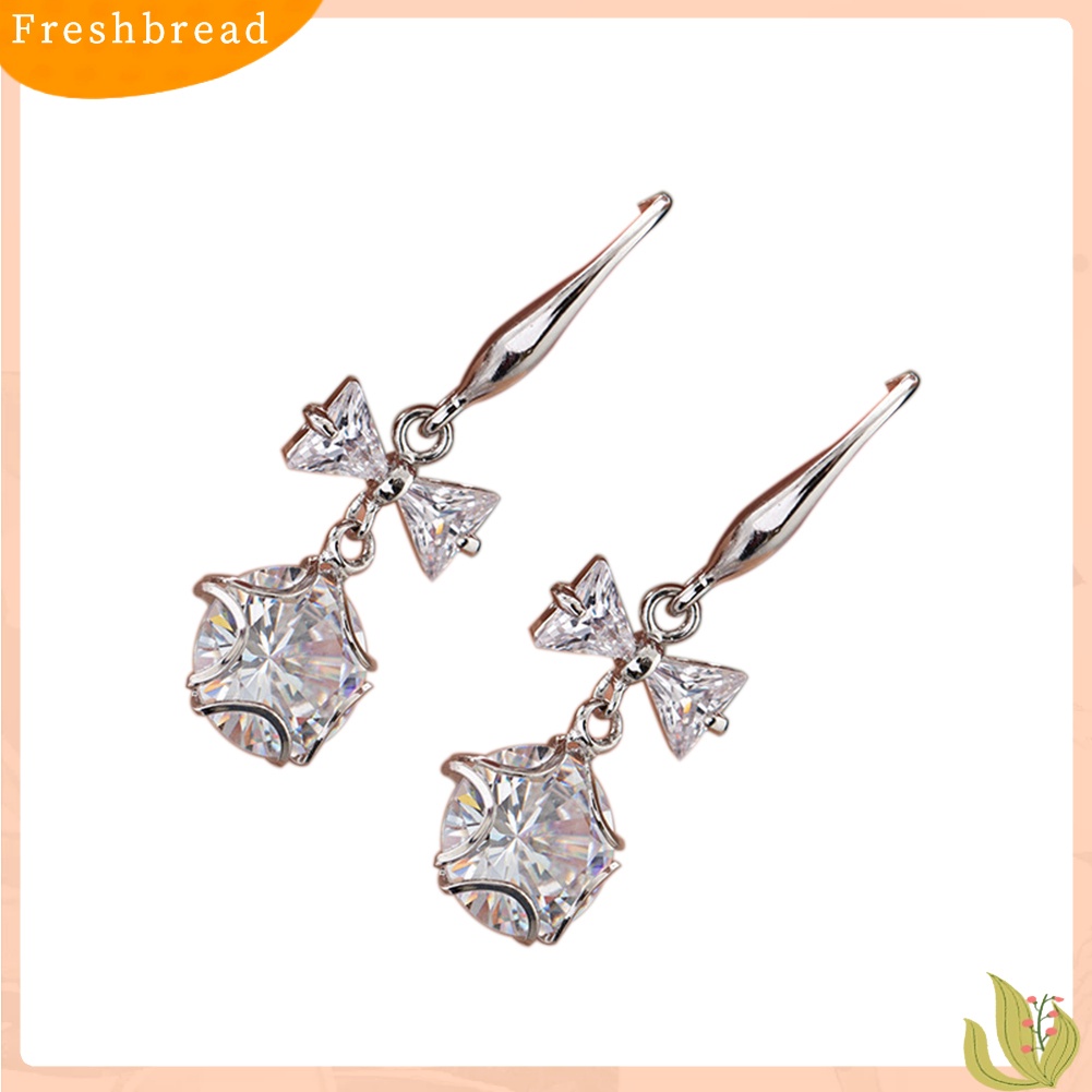 < Freshbread > Fashion Wanita Kupu-Kupu Busur Liontin Cubic Zirconia Anting Kait Menjuntai Panjang