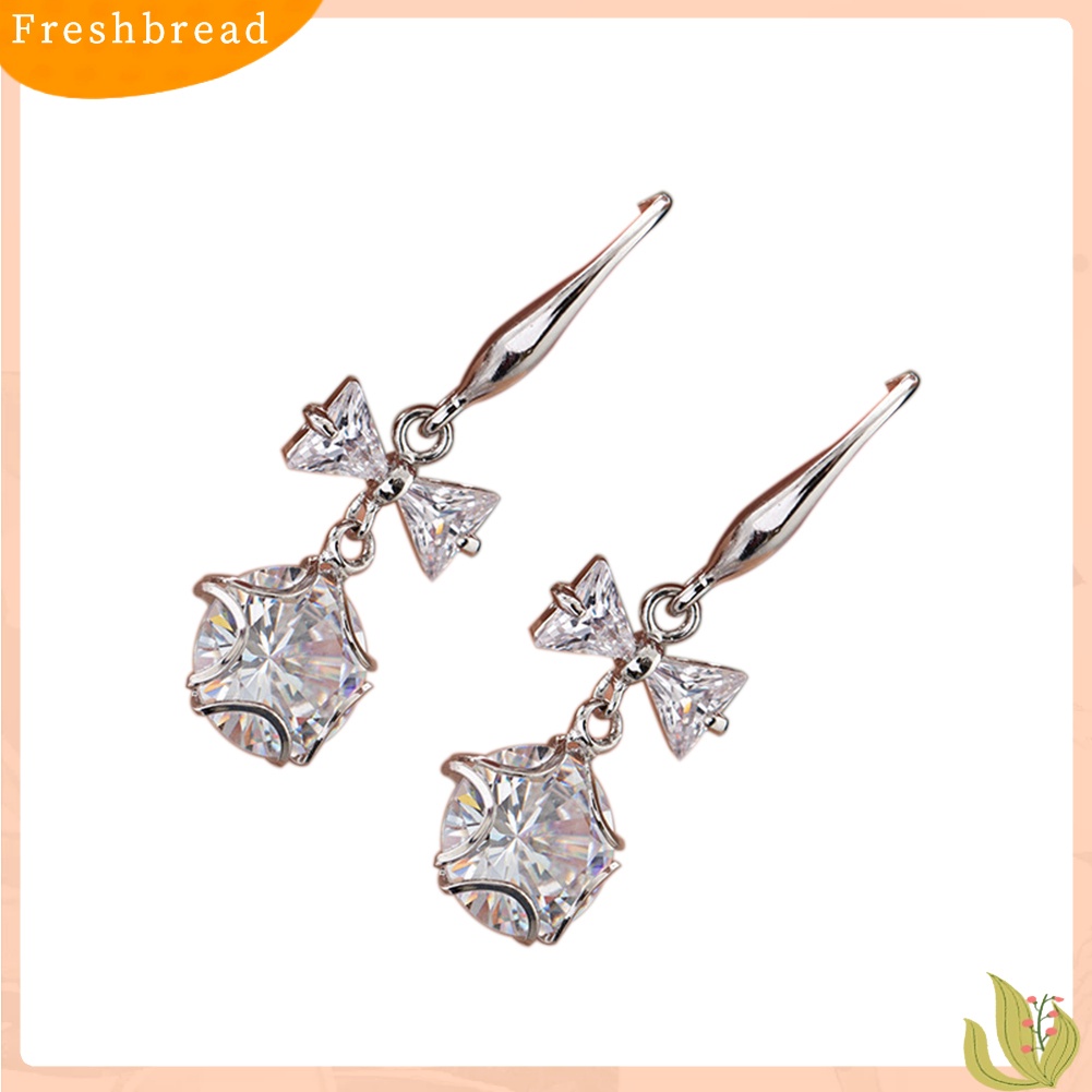 &lt; Freshbread &gt; Fashion Wanita Kupu-Kupu Busur Liontin Cubic Zirconia Anting Kait Menjuntai Panjang