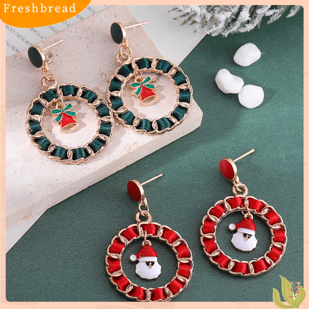 &lt; Freshbread &gt; 1pasang Menjuntai Anting Kartun Berlian Imitasi Mengkilap Tergabung Berkilau Dekorasi Festival Hadiah Natal Santa Claus Bell Xmas Pohon Liontin Stud Earrings