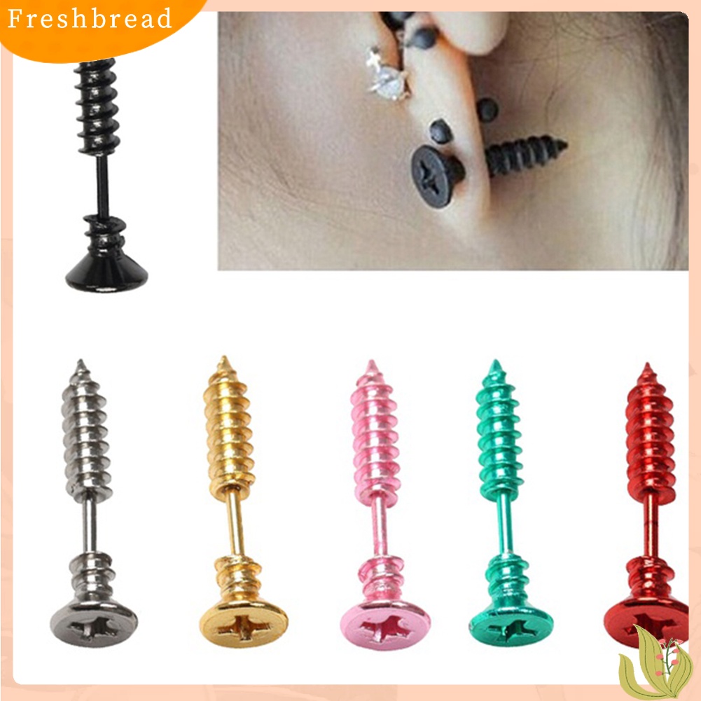 &lt; Freshbread &gt; 1pasang Punk Gothic Fashion Unisex Perhiasan Anting Pejantan Sekrup Stainless Steel