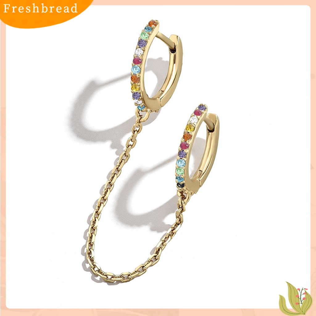 < Freshbread > 1Pc Rantai Telinga Hias Nice-looking Bersinar Cincin Ganda Berlian Imitasi Rantai Anting Perhiasan Aksesori