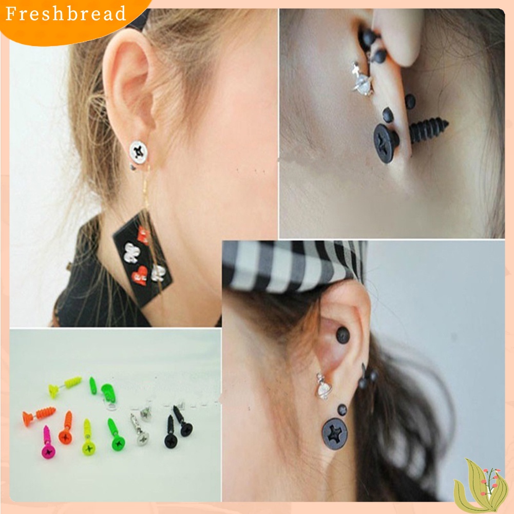 &lt; Freshbread &gt; 1pasang Punk Gothic Fashion Unisex Perhiasan Anting Pejantan Sekrup Stainless Steel