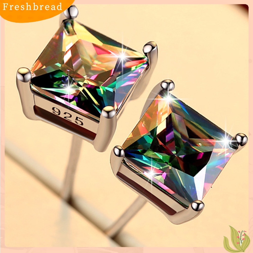 &lt; Freshbread &gt; Klasik Pria Wanita Bulat Kotak Warna-Warni Hias Berlian Imitasi Stud Earrings Jewelry