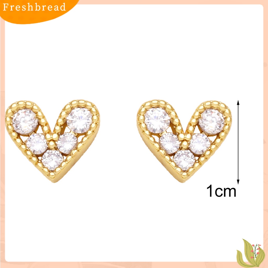 &lt; Freshbread &gt; 1pasang Anting Tusuk Bentuk Hati Perhiasan Cubic Zirconia Anting Berkilau Tahan Lama Untuk Pakaian Sehari-Hari