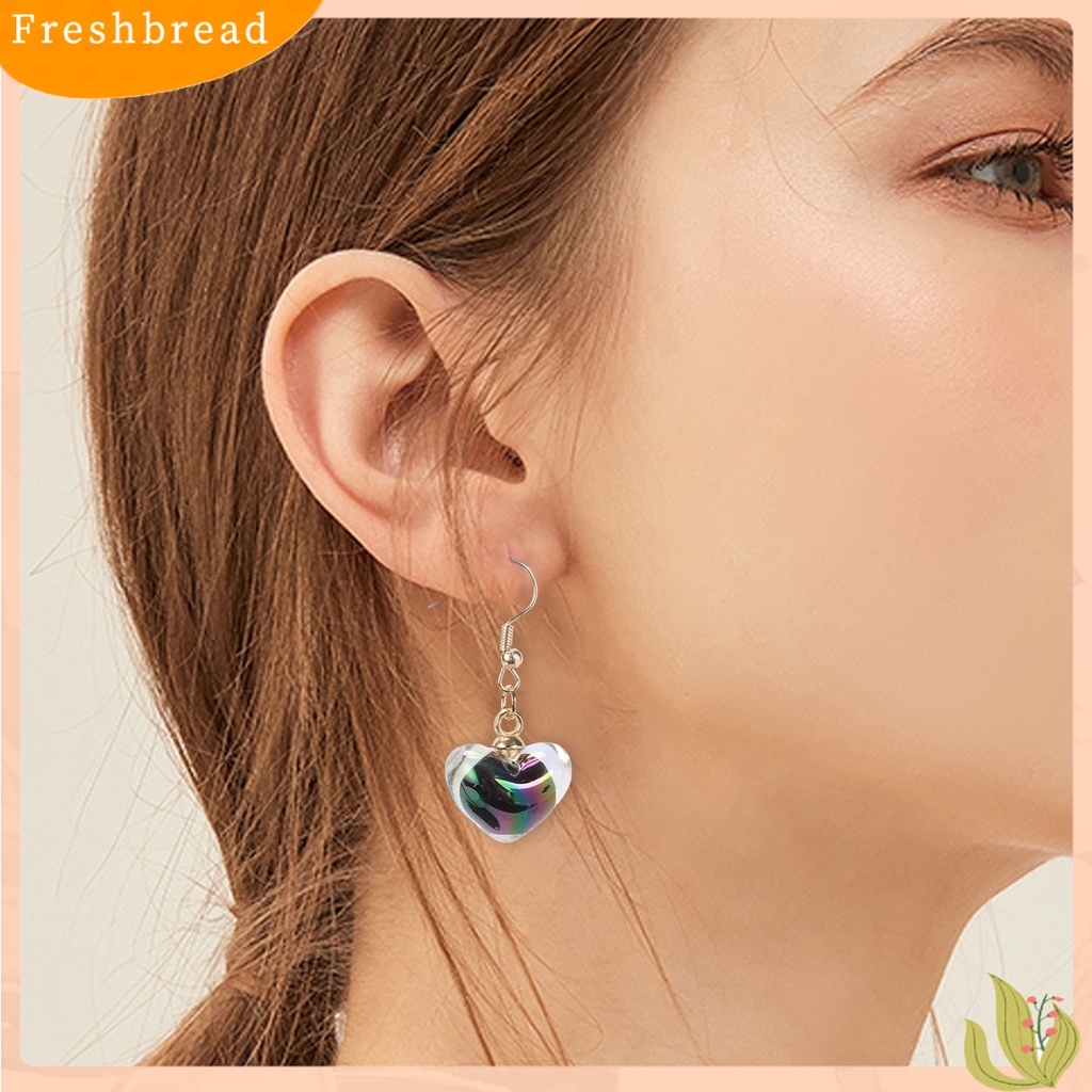 &lt; Freshbread &gt; 1pasang Anting Wanita Indah Pengerjaan Halus Eye-catching Electroplating Nyaman Dipakai Berdandan Tahan Luntur Wanita Akrilik Jantung Kait Drop Earrings