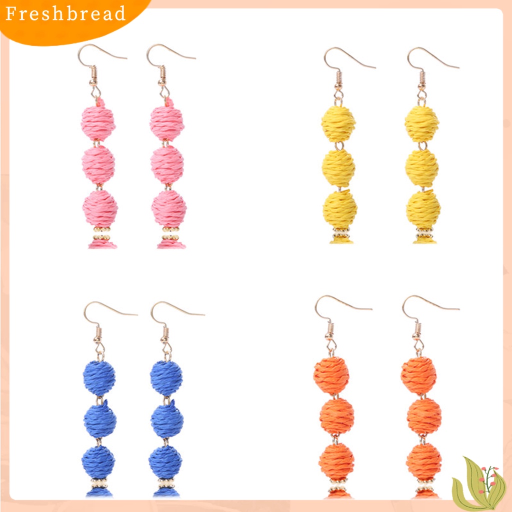 &lt; Freshbread &gt; 1pasang Anting Kait Bulat Menenun Rotan Bohemian Anting Menjuntai Panjang Untuk Liburan