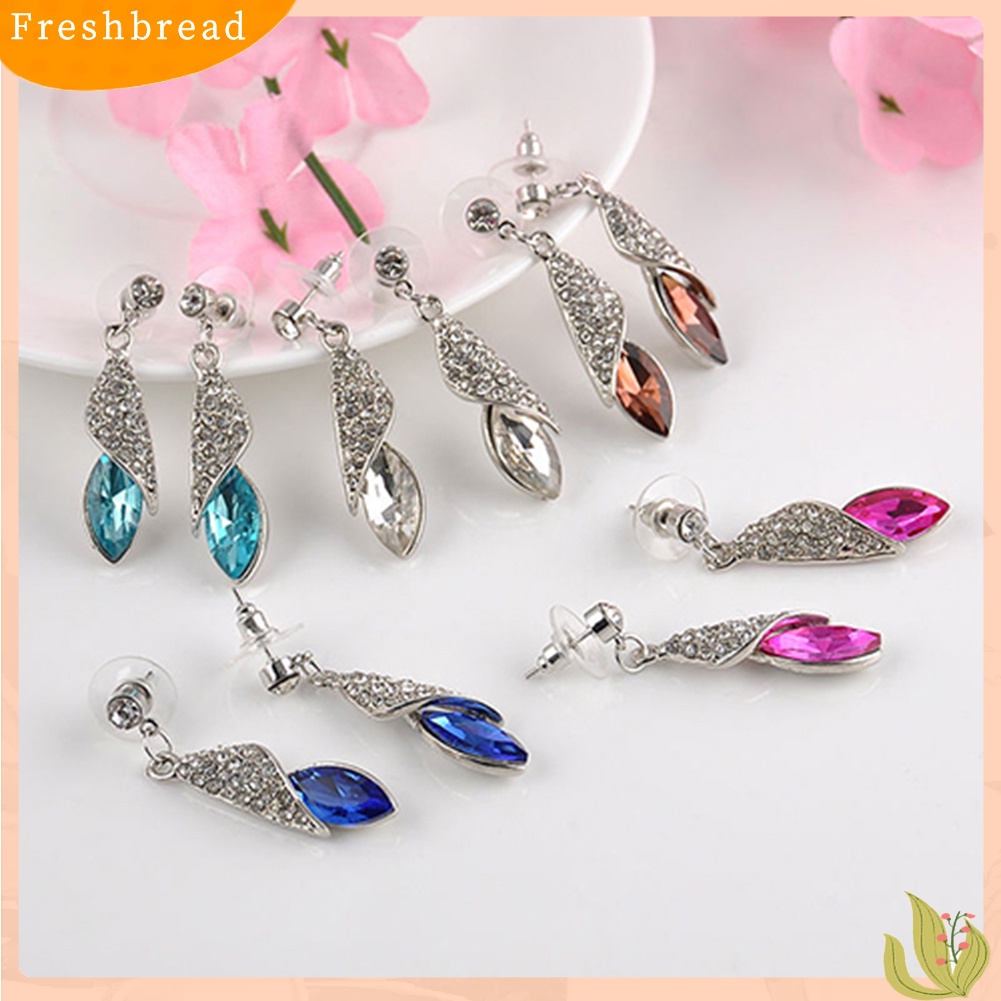 &lt; Freshbread &gt; Fashion Wanita Elegan Berlian Imitasi Mata Teardrop Menjuntai Perak Stud Hook Earrings