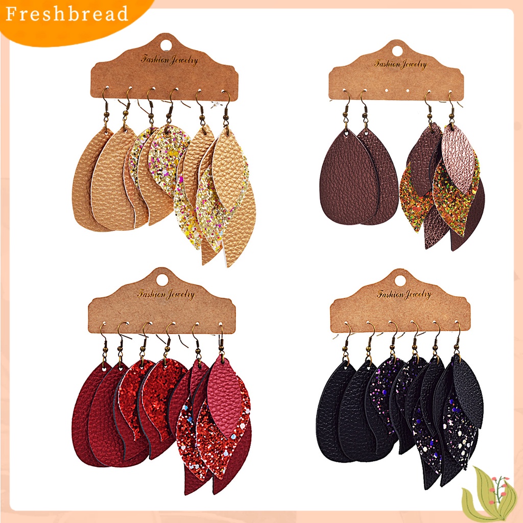 &lt; Freshbread &gt; 3pasang Anting Daun Shuning Juntai Bahan Kulit Imitasi Wanita Eardrops Untuk Pernikahan