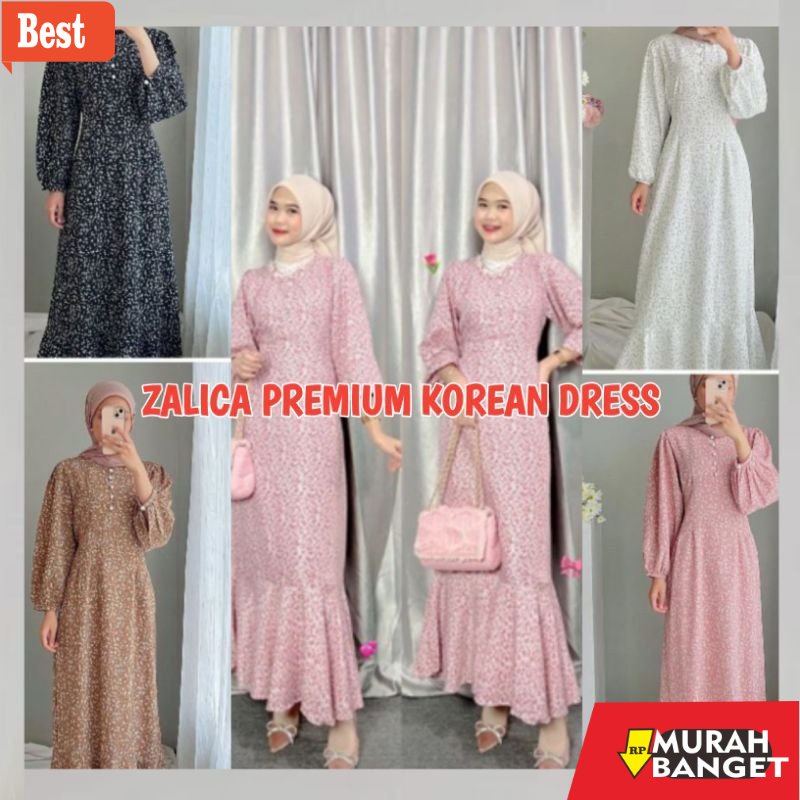 Gamis ramadhan terbaru untu wanita- ZALICA FLORAL DRESS FISHTAIL MAXI KOREAN DRESS - ZALICA SHAKILA 