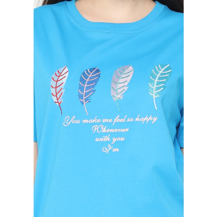 Mobile Power Ladies Short Sleeve Embroidery T-shirt Blue  - AG107