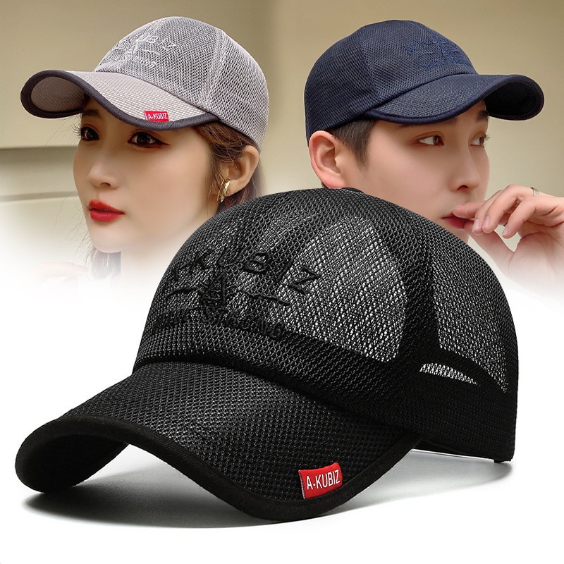 Topi Baseball Mode Untuk Pria A-KUBIZ Surat label Kasual breathability Full mesh cap adjustable Olahraga Luar Ruangan Tabir Surya Snapback Topi Wanita