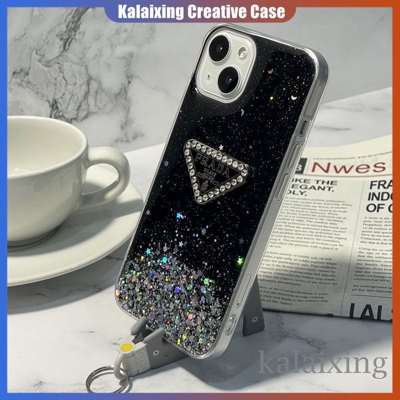 Casing Ponsel Logo Prada 3D Berlian Mengkilap Untuk iPhone 14 Pro Max13 11 Pro Max Xs Max Xr X Xs 7 8Plus Soft Case Belakang Mengkilap