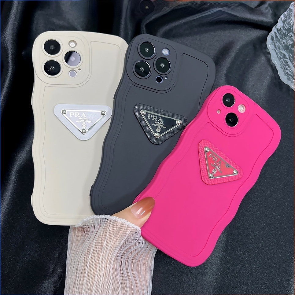 Desain Kreatif 3D Silikon Cair Permen Berwarna Wavy Edge Anti-drop Soft Shell Perlindungan Lensa Kamera iPhone 14 Pro Max 14Plus 14 13 12 11 Pro Max Dengan Logo Pradad 3D