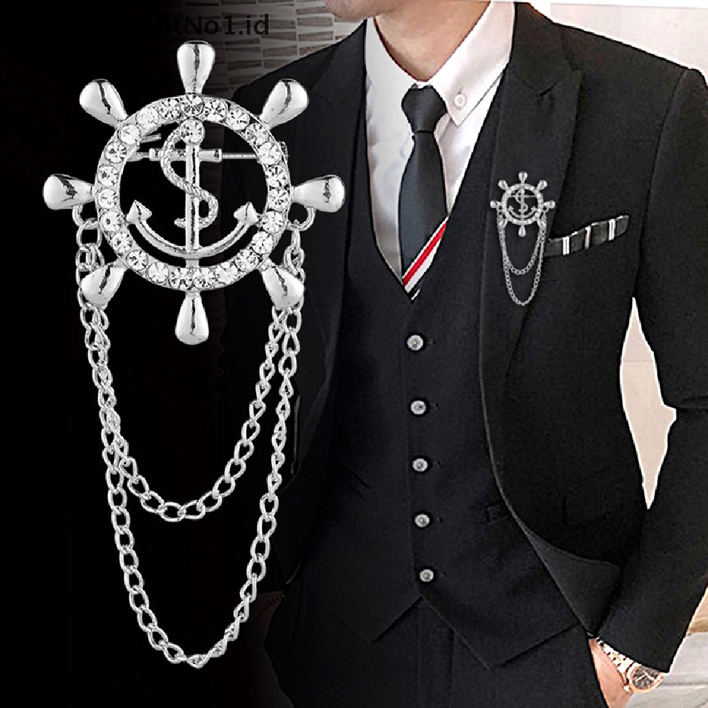 [AdornmentNo1] 1 Pc Rumbai Kemudi Bros Perempuan Pria Berlian Imitasi Navy Korsase Perahu Jangkar Pin Jas Boutonniere Lencana Bros [ID]