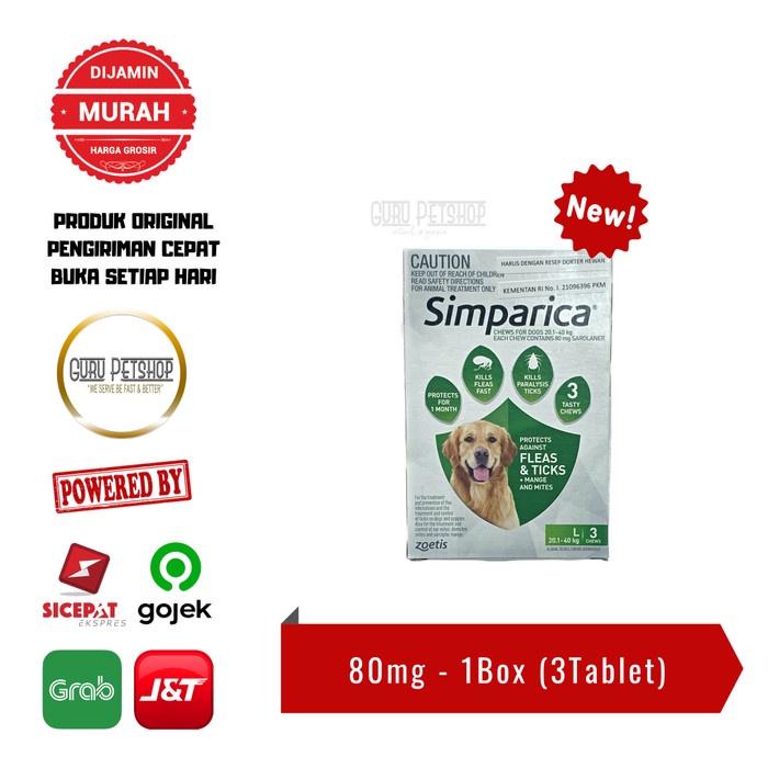 Simparica Obat Kutu Anjing Tablet Kunyah - Green 80mg (Berat 20-40kg)