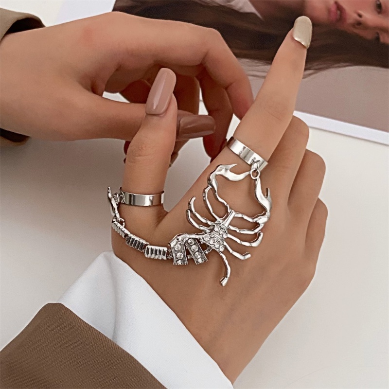 Punk Emas Perak Warna Cincin Kalajengking Vintage Pesona Knuckle Rings Set Hiperbole Berlian Imitasi Jari Cincin Bersama Wanita Perhiasan Aksesoris Fashion