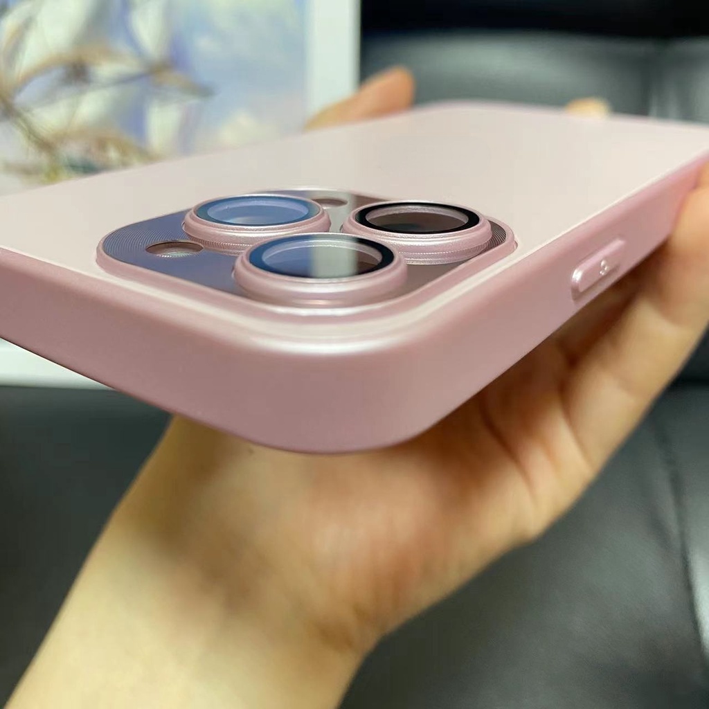 IPHONE Ag Gadis Pink Frosted Glass Phone Case Untuk Iphone14 13 11 12 Pro Max 14Plus Lensa CD Pelindung Casing Belakang