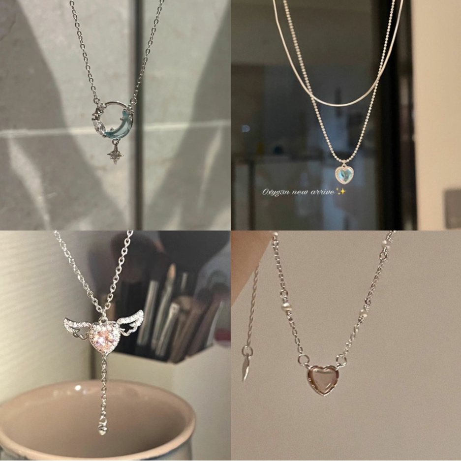 Elegan Y2K Perak Kristal Kupu-Kupu Kalung Fashion Merah Muda Hati Choker Liontin Kalung Untuk Wanita Perhiasan Aksesoris