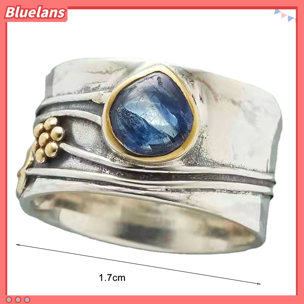 {In Stock} Cincin Vintage Two-tone Sederhana Statement Biru Permata Imitasi Daun Bunga Jari Cincin Perhiasan Aksesoris