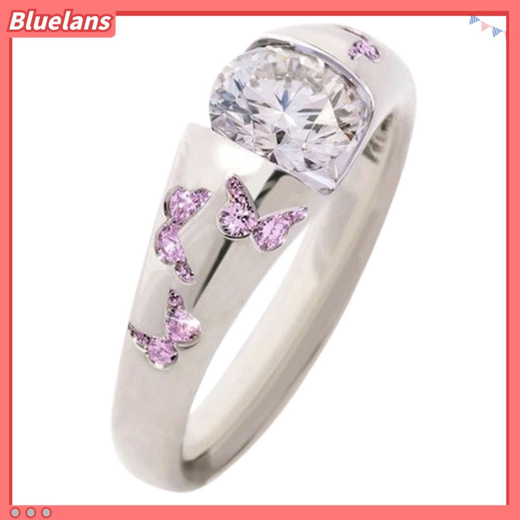 {In Stock} Cincin Motif Kupu-Kupu Aksesoris Perhiasan Alloy Cubic Zirconia Finger Band Untuk Wanita
