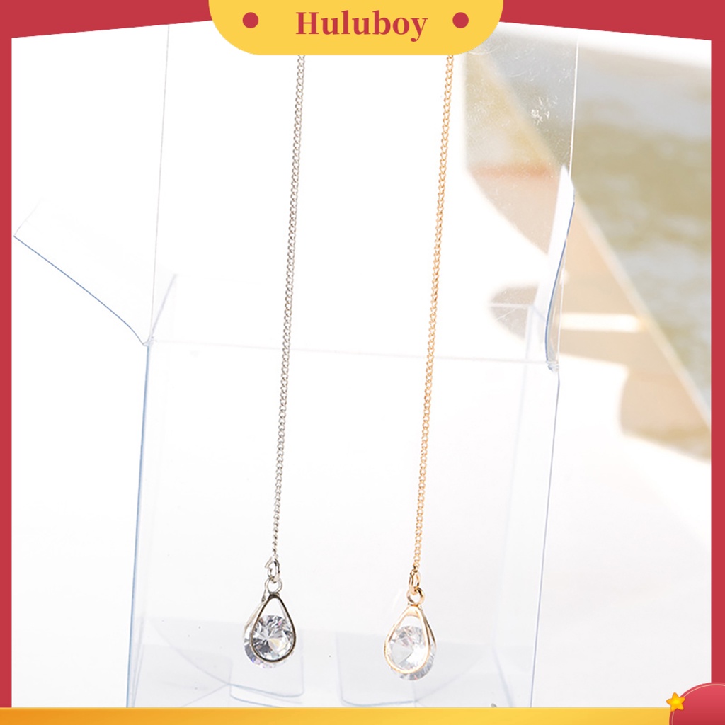 {Ready Stock} 1pasang Anting Bebas Timah Rantai Panjang Bentuk Teardrop Hias Berlian Imitasi Garis Telinga Untuk Pesta