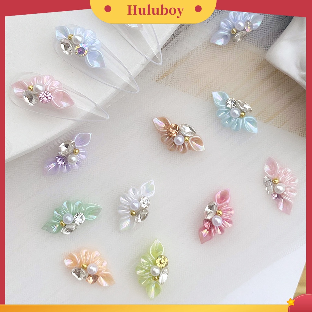 {In Stock} 10Pcs Dekorasi Kuku Bentuk Bunga Warna Hidup Desain Mutiara Imitasi Mengkilap Efek Visual Resin 3D Floral Type DIY Manicure Charms Kerajinan Untuk Salon Kuku