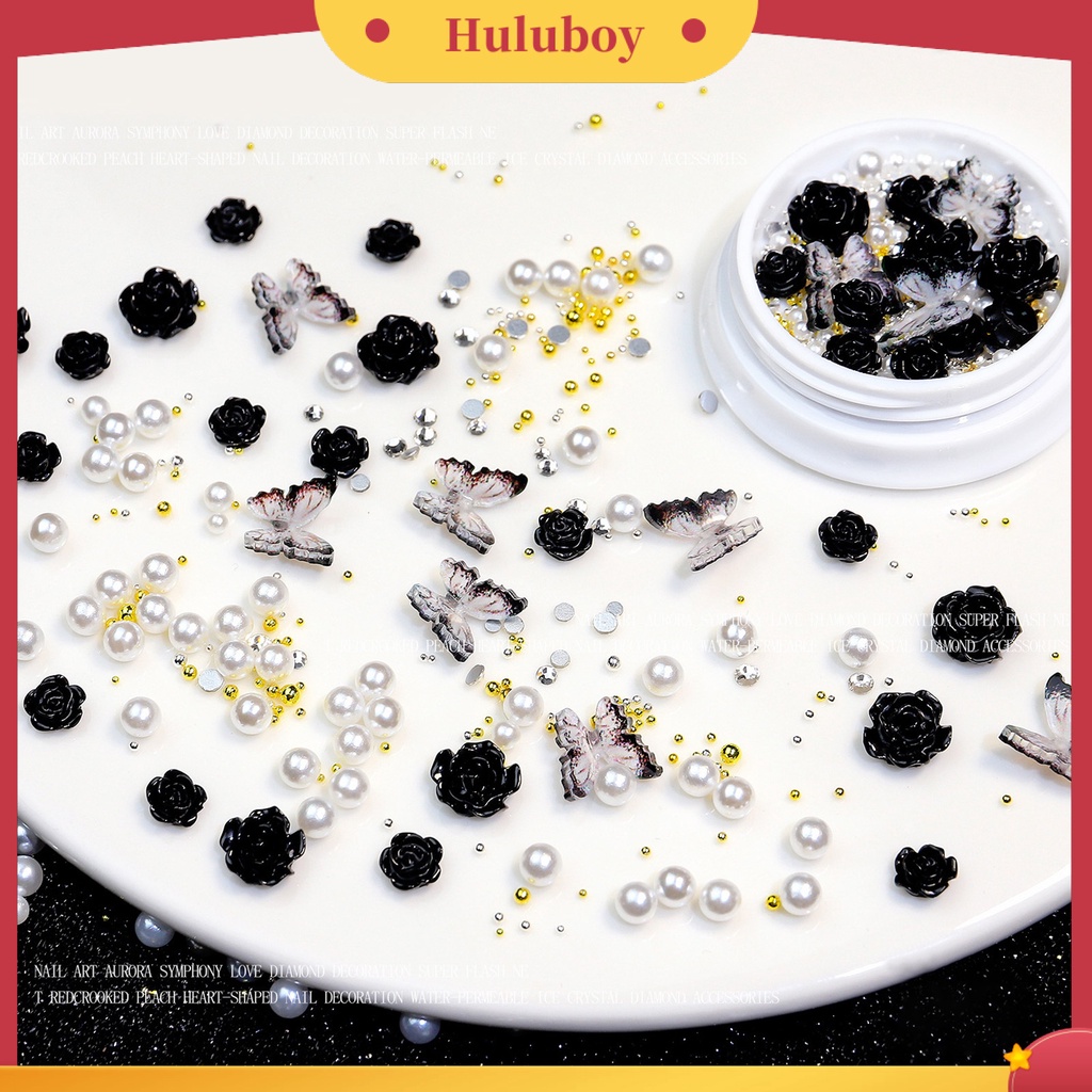 {In Stock} 1kotak Hiasan Mawar Kuku Indah Tiga Dimensi Camelia Kupu-Kupu Mutiara Imitasi Dekorasi Nail Art Untuk Salon Kuku