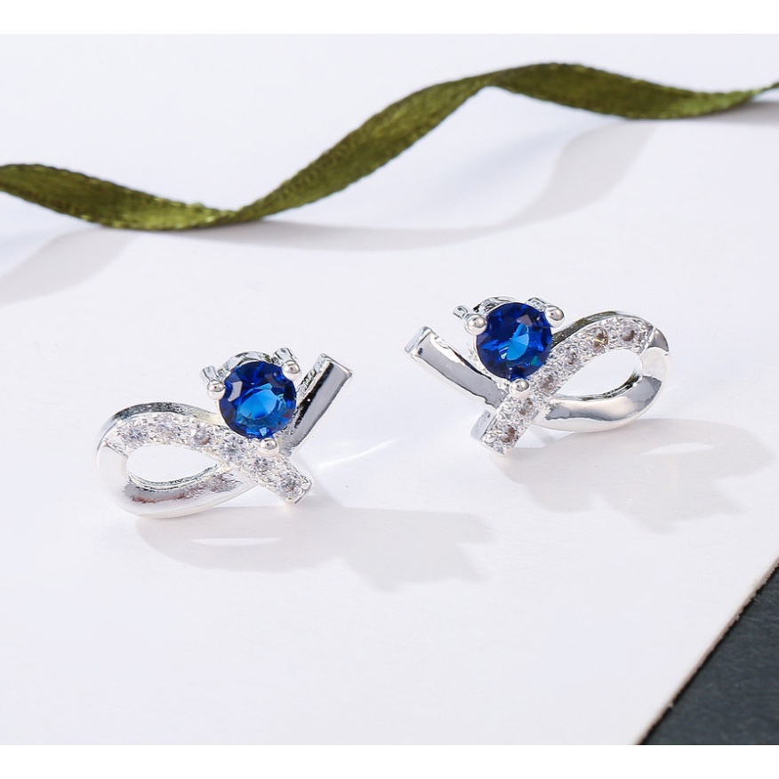 Goldkingdom Aksesoris Perhiasan Fashion Ready Stock Anting Safir Perak Berlapis Berlian Anting Kreatif Busur Anting