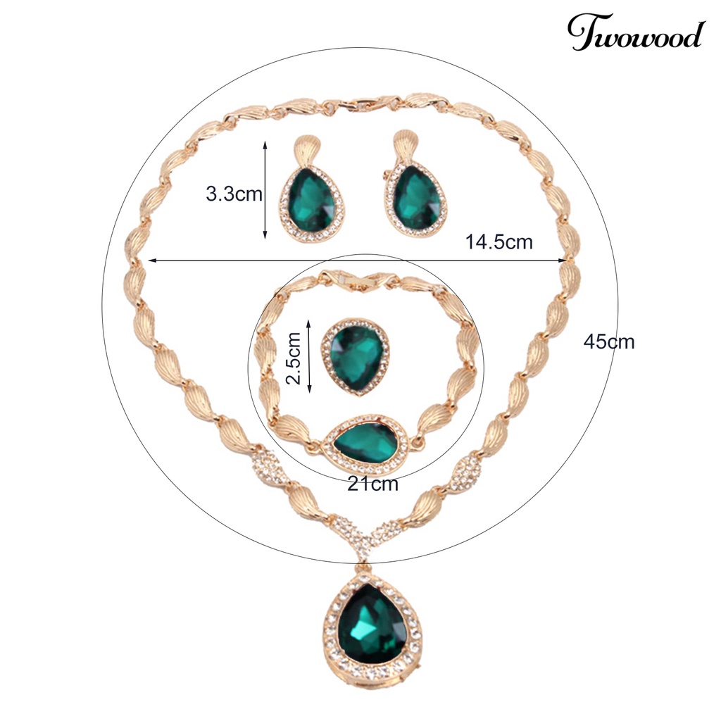 Twowood Set Perhiasan Kristal Buatan Wanita Elegan Bentuk Tetesan Air Kalung Anting Set Untuk Pesta