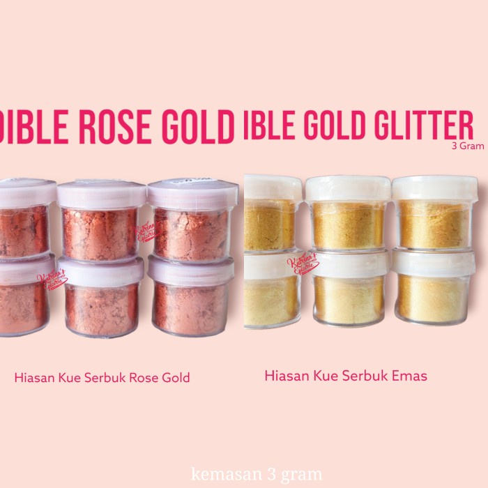 

Edible Glitter 3 Gram Gold RoseGold Serbuk Emas Hiasan Kue - Rose Gold 3 Gra, 3 Gram MiniSize