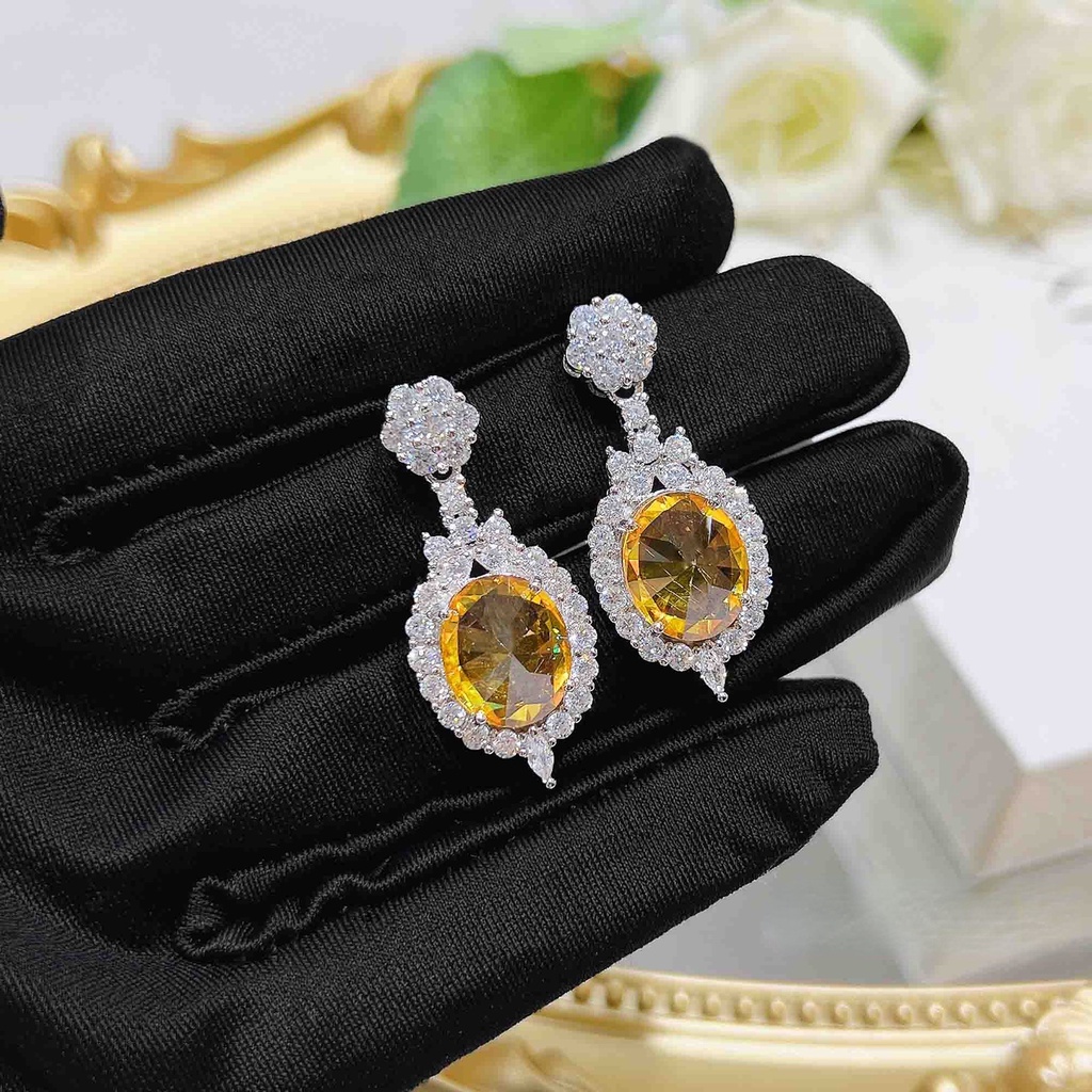 Goldkingdom Aksesoris Perhiasan Fashion Ready Stock Kreatif Mundur Set Kalung Wanita Briliant Berlian Kuning Earstuds Cincin Terbuka Menarik Gelang Harta Karun Warna-Warni Set