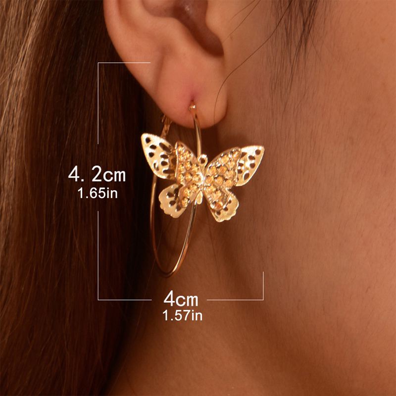 Anting Hoop Menjuntai Kupu-Kupu Untuk Wanita Perempuan Cubic Zirconia Big Gold Hoops Click Earring