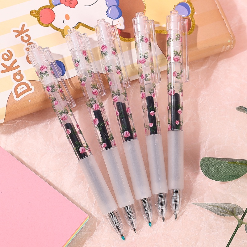 Ins Cetak Kreatif Tinta Hitam 0.5 mm Press Plastik Pulpen Halus Berkualitas Tinggi Ujian Belajar Alat Tulis Tanda Tangan Gel Pulpen