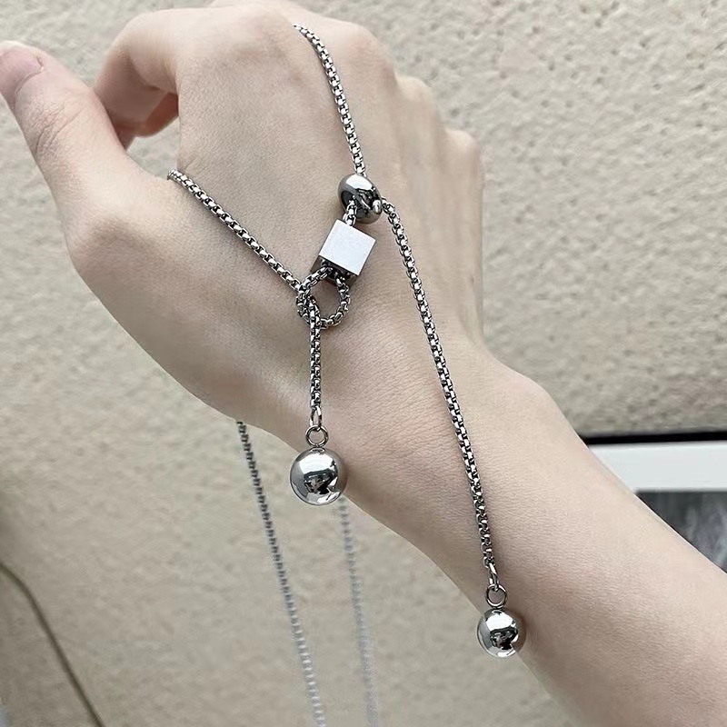 Kalung Simple Titanium Panjang Rumbai Adjustable Untuk Wanita Pria Hip-hop Cube Pendant Necklaces Unisex Jewelry