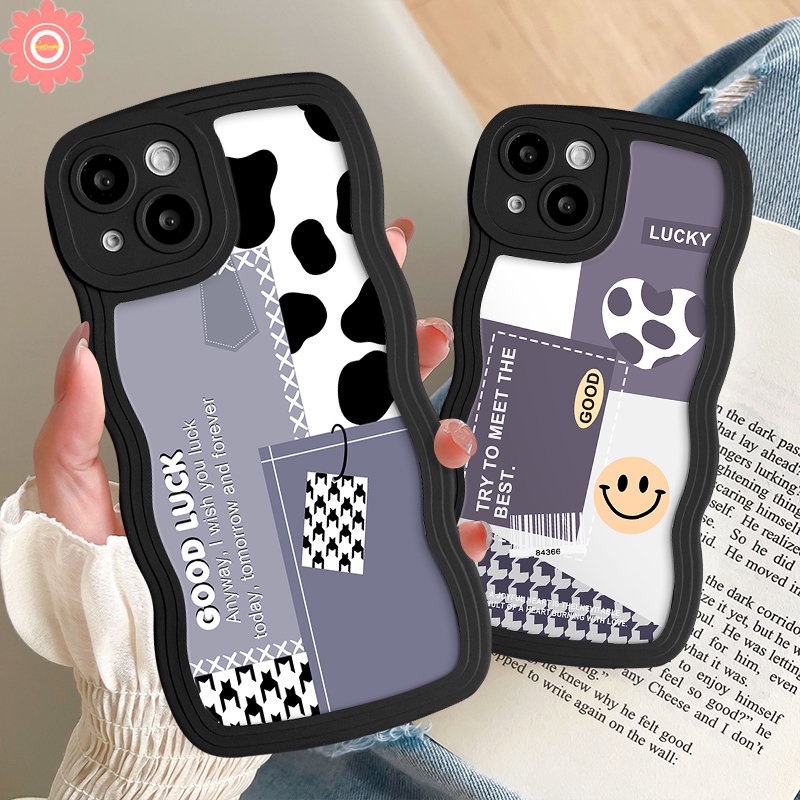 Leopard Smile Case Realme C53 C35 C15 C55 C25 C21Y C11 C30 C12 7 5 7i 6i C33 C20 C25Y C25s 8Pro 5s 9i 8i 5i 8 10 9 C3 C17 Art Splicing Motif Houndstooth Lembut Bergelombang Penutup Tepi