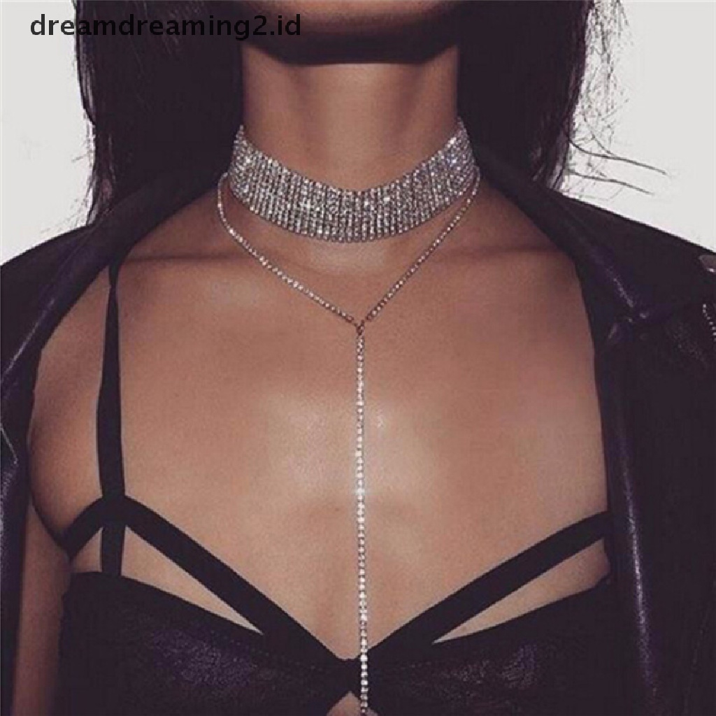 (hot) Fashion Wanita Klavikula Kalung Berlian Imitasi Liontin Rantai Choker Kerah Perhiasan//