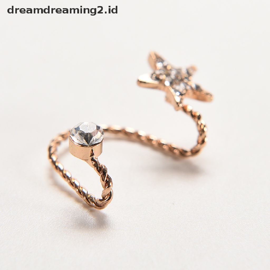 (hot) Wanita Fashion Kristal Berkilau Pentagram Klip Telinga Trendi Manset Telinga Stud Earings//