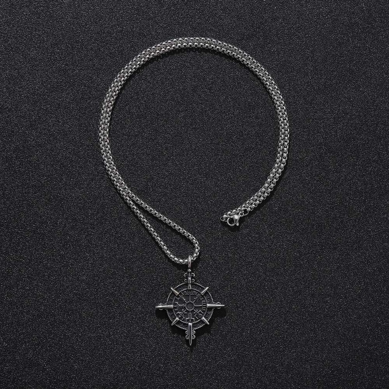 [Z H Perhiasan] Vintage Viking Hip Hop Rune Jimat Salib Liontin Pria Dan Wanita Fashion Stainless Steel Kalung Punk Pesta Rock Perhiasan Aksesoris