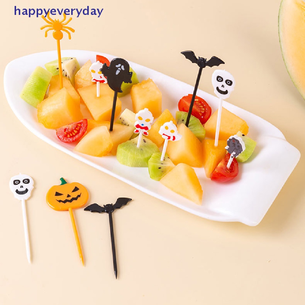 [happy] 6/10pcs Halloween Set Garpu Buah Ultraman Garpu Plastik Tusuk Gigi Kue Portable [ID]