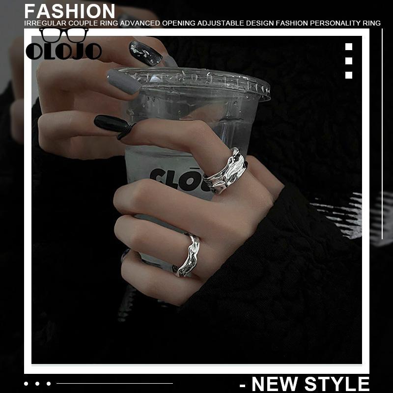 【COD】Cincin Pasangan Tidak Teratur Pembukaan Canggih Desain Yang Dapat Disesuaikan Cincin Kepribadian Fashion