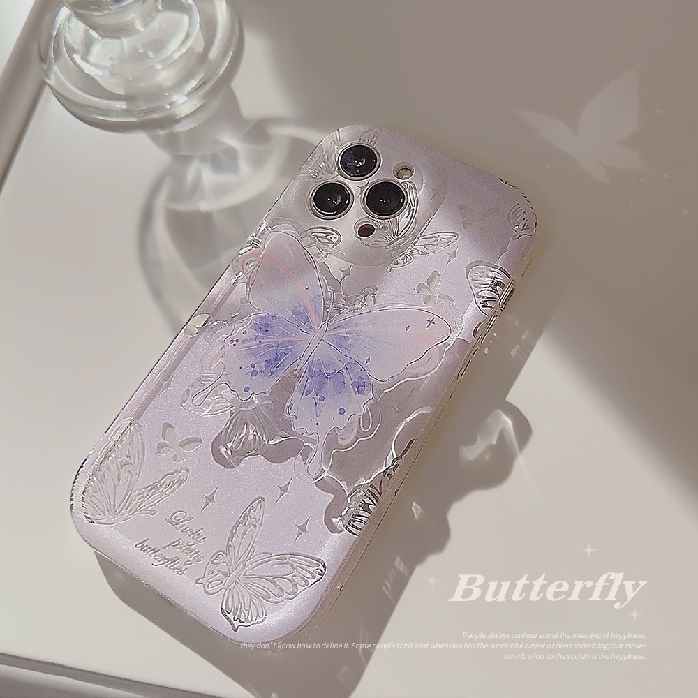 IPHONE Ins Hollow Out the Line Butterfly Silicone Case Dengan Butterfly Holder Untuk Iphone14 11 12 13 PRO MAX Casing Cover Pelindung AT0131
