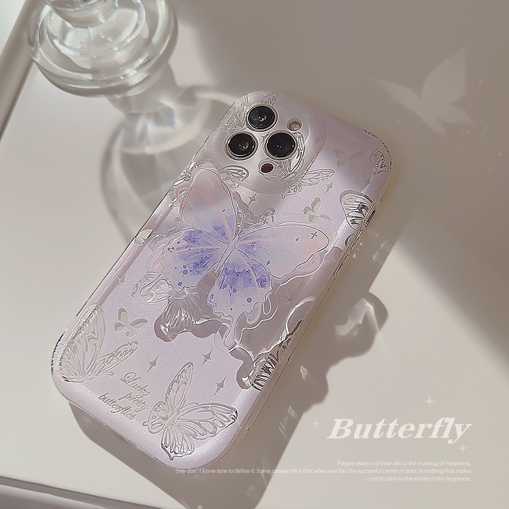 IPHONE Ungu Muda Berongga Keluar Transparan Peri Ponsel Case Cover Dengan Butterfly Holder Untuk Iphone11 12 13 14 PLUS PRO MAX Perlindungan Penuh Shell