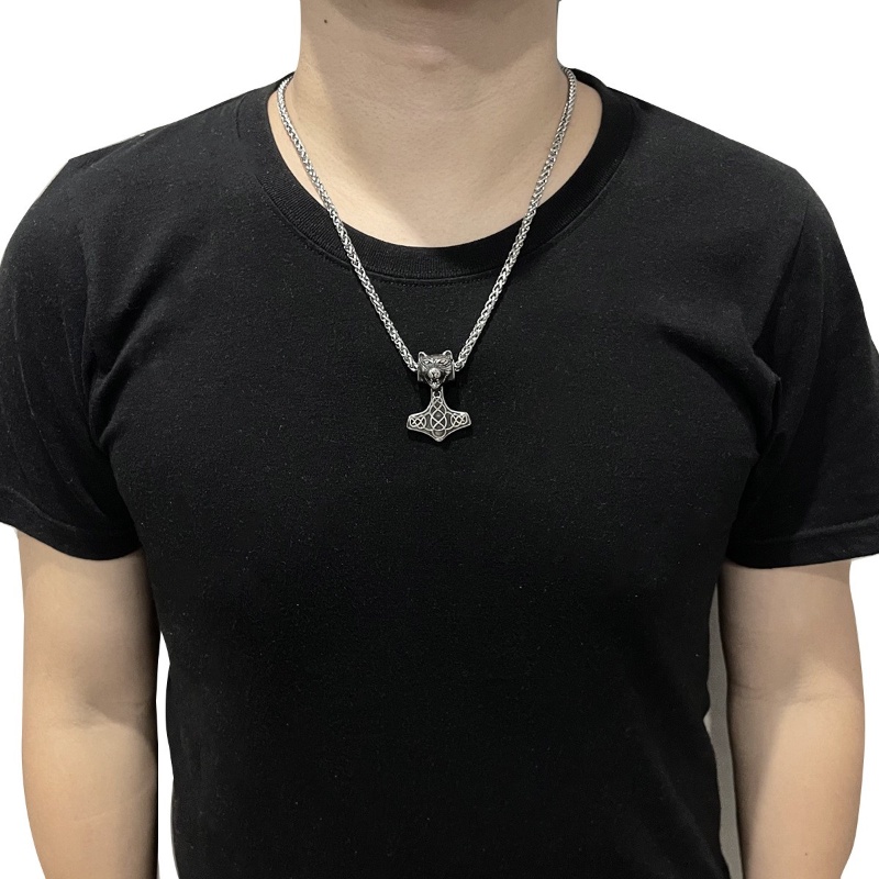 [Z H Perhiasan] Vintage Nordic Viking Thunder Hammer Tiger Hip Hop Liontin Pria Dan Wanita Fashion Stainless Steel Kalung Punk Pesta Rock Perhiasan Aksesoris