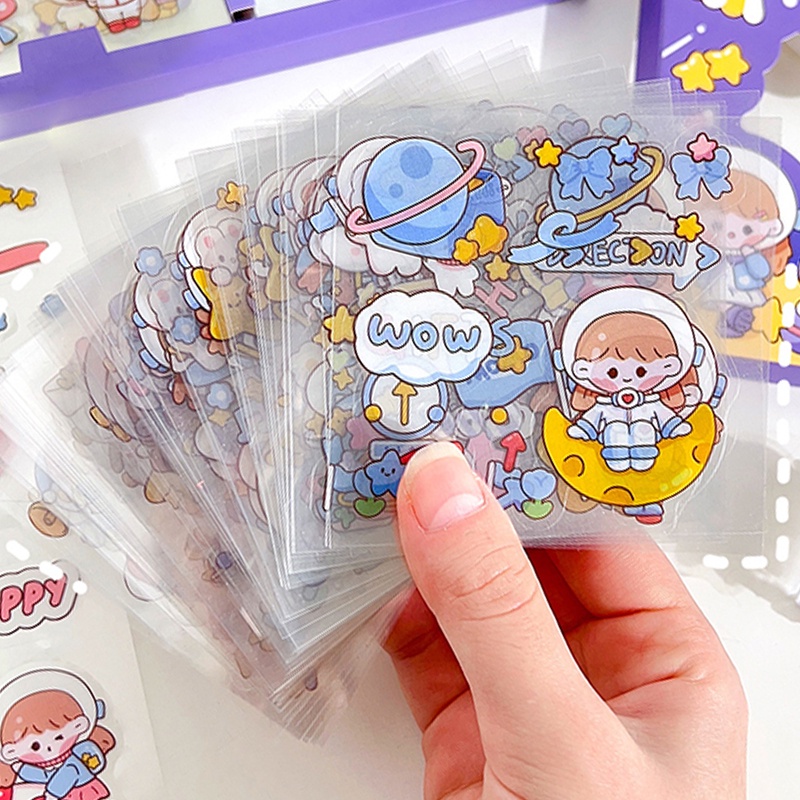 100 Lembar Kotak Kartun Seri Luar Angkasa Stiker Siswa Lovely Diary Deco DIY Stiker Set