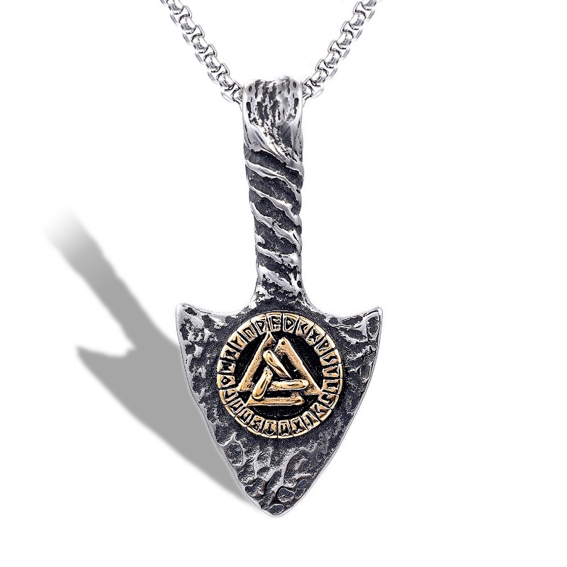 [X C Kalung] Baru Silvery Vintage Viking Rune Tombak Berbentuk Baja Titanium Liontin Anti Karat Kalung Punk Hip Hop Pesta Ulang Tahun Hadiah Untuk Pria Dan Wanita