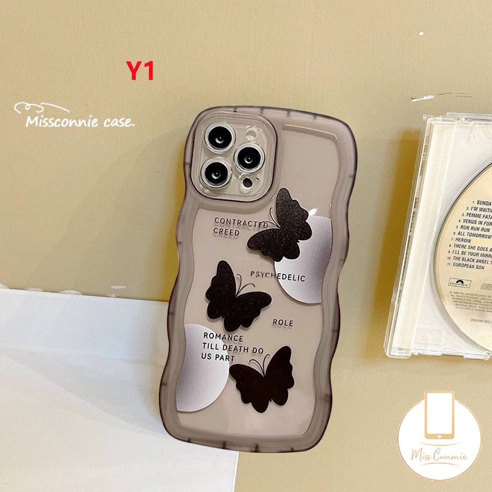 Infinix Smart5 4 6 Plus Hot 10s 11s Hot 11 10 9 12 Main 11s 20s 10T 20 8 10Lite 12i Note12 12Pro 12 G96 8 10Pro Kartun Lucu Tiga Kupu Hitam Soft Wavy Edge Case
