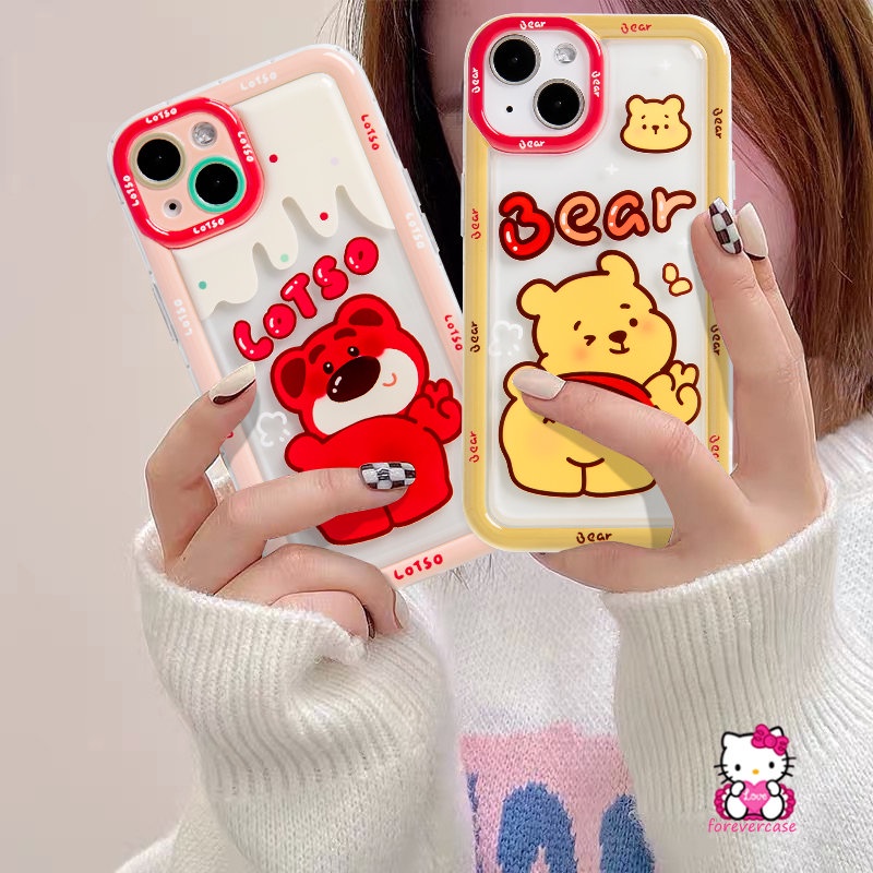 Lovely Winnie the Pooh Bear Case Untuk Redmi Note11 10s 8 10 11s 9 Redmi 9C NFC A1 9T 10 10A 9A 10C 9 12C Note10 Note11 Note9 Note10s POCO F4 Cute Strawberry Bear Soft Airbag Cover